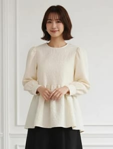 ふくれジャガードペプラムトップス