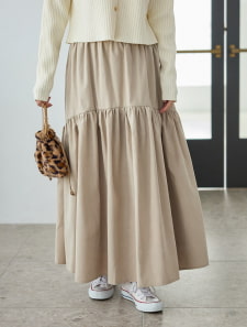 ピーチスキンギャザーロングスカート