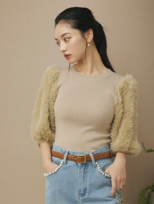 袖シャギーニット