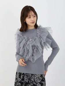 チュールフリルニットプルオーバー