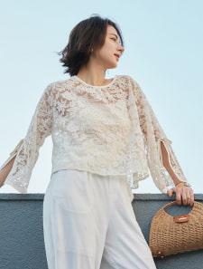 フラワーレースキャミ付ブラウス
