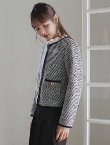 【harukaセレクト】ノーカラーツイードジャケット