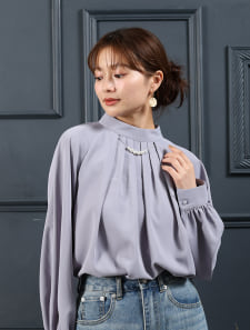 2wayスリーブフロントタックパールブラウス