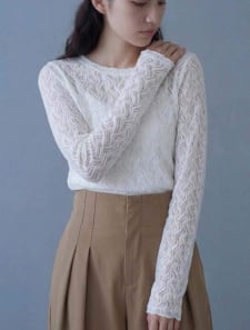 起毛レースクルーネックトップス