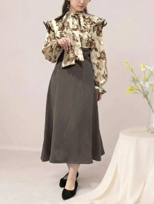 【U150サイズあり】フラワープリントボウタイドッキングワンピース