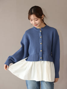 【kanaセレクト】 ゴールドボタンドッキングニット