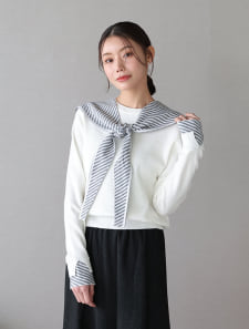 【取外し可】セーラーカラーフード付きクルーネックニット