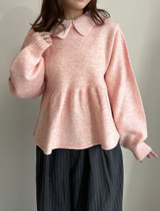 衿付きペプラムニット