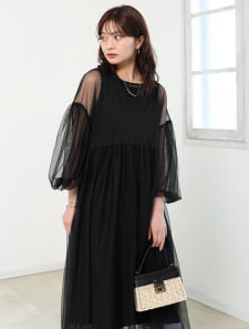 チュール×ノースリーブワンピースセット