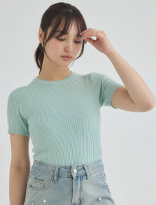 クルーネックサマーリブニット