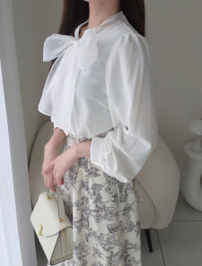【cho____07セレクト】オーガンジーリボンとろみ長袖ブラウス
