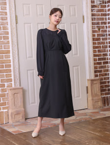 袖シャーリングドッキングワンピース