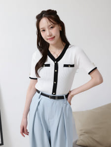 【接触冷感】配色フェイクポケットニット