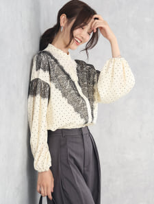 レース切替ブラウス