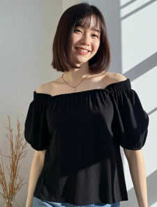 リブシャーリングオフショルブラウス