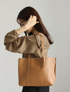 【A4対応】ポケットフェイクレザートートバッグ