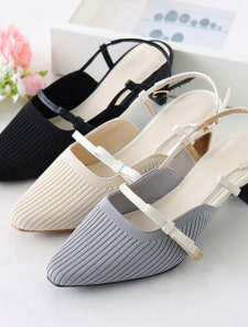 サイドリボンニットスリングバックパンプス