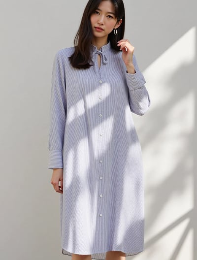 ストライプAラインシャツワンピース