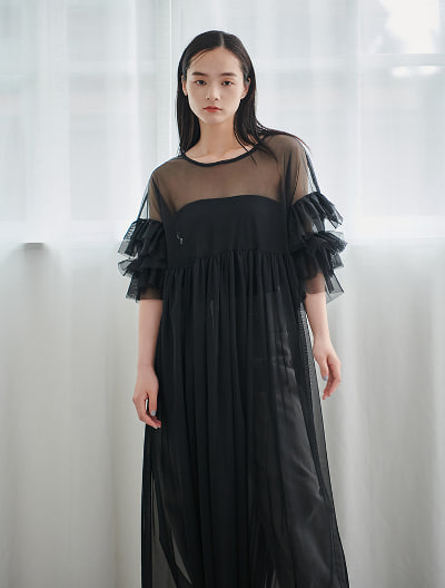チュールフリルスリーブワンピース