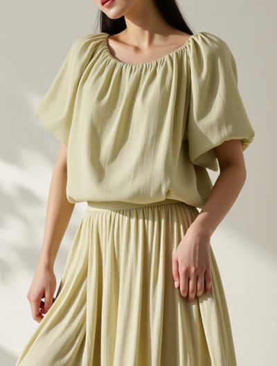 スクエアネックバックリボンシフォンブラウス