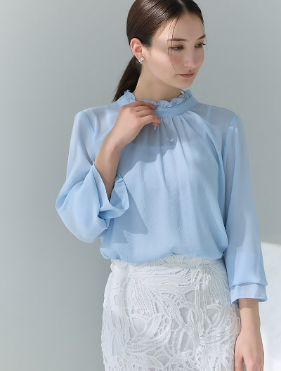 キャンディースリーブシアーブラウス