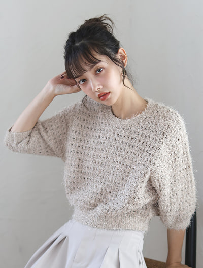 ツイード編み半袖ニット