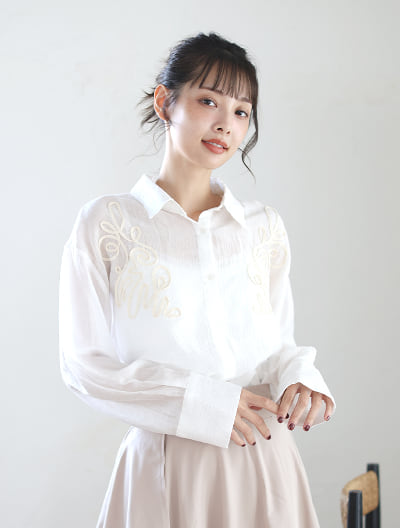 3wayスリーブコード刺繍シアーシャツ