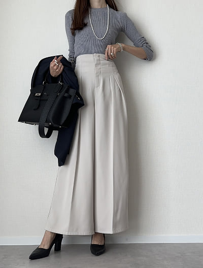 【U150～Lサイズあり】【cestmignon_mauセレクト】ポケット付ハイウエストスラックスパンツ