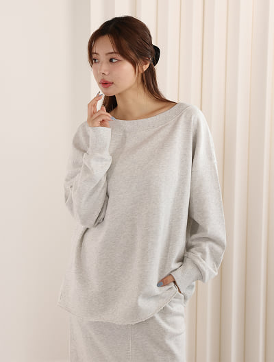 【honoセレクト】 【SETUP対応】裏毛ボートネックプルオーバー