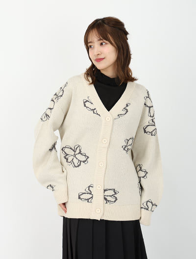 花柄ニットカーディガン
