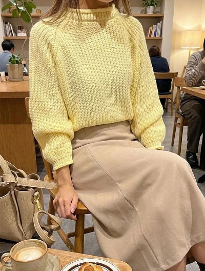 ラグランスリーブローゲージニット