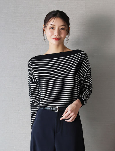 ボートネックボーダーニット