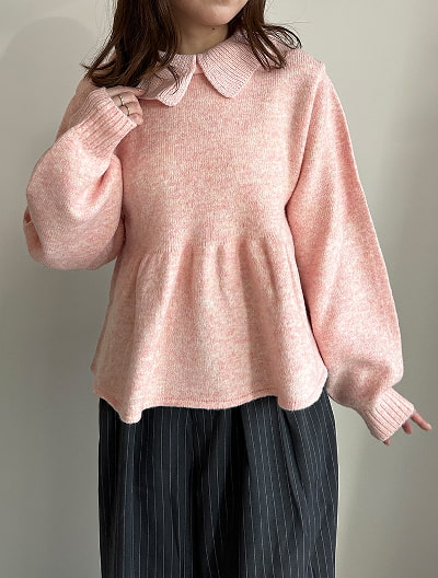 衿付きペプラムニット