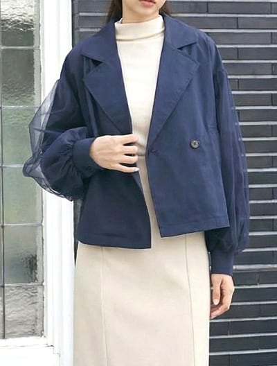 チュール袖ショートトレンチ