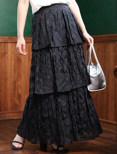 ワッシャーラメティアードスカート