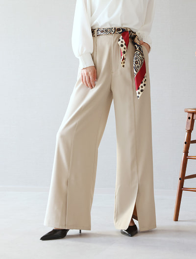 【U150サイズあり】裾スリットセンタープレスパンツ