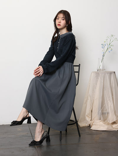 【U150サイズあり】衿付きドッキングワンピース