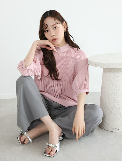 前後2way七分袖プリーツブラウス