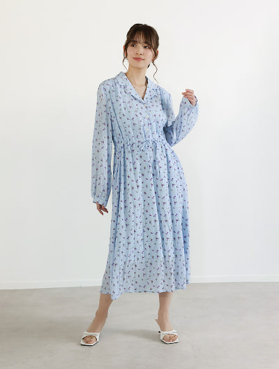 開襟フラワーワンピース