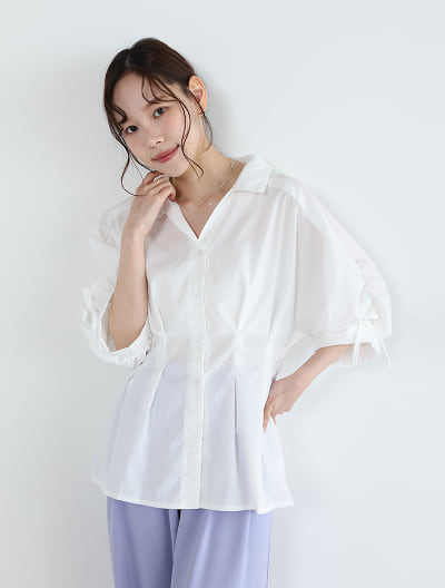 ウエストタック開襟ブラウス