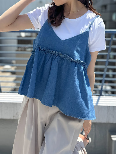 【2点セット】Tシャツ×デニムペプラムビスチェ