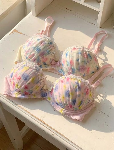 3/4CUP 花柄プリントシフォンノンワイヤーブラジャー