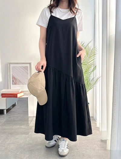 ギャザー切り替えキャミソールワンピース