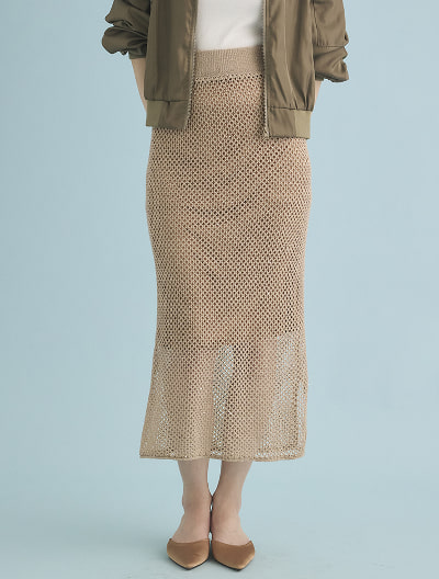 【SET UP対応】メッシュスパンコールニットスカート