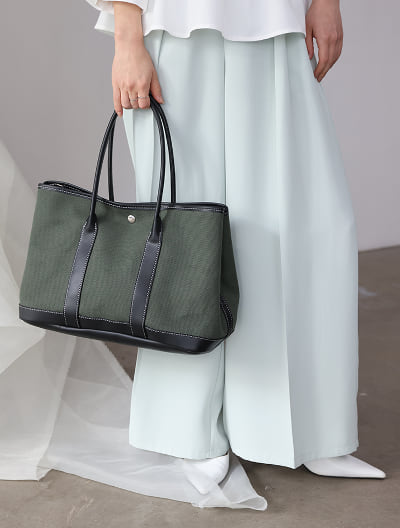 キャンバスフェイクレザーコンビトートバッグ