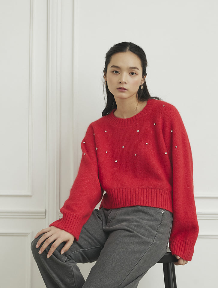 ビジュー付ドルマンニット