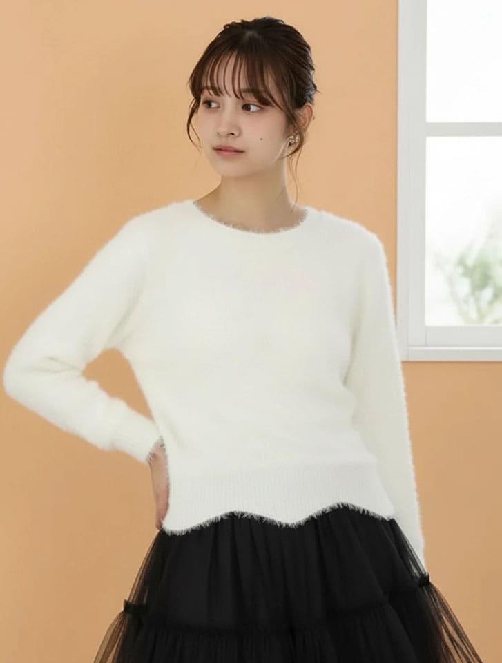 フェザーニットクルーネックプルオーバー