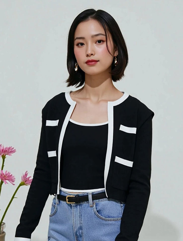 バイカラーキャミ付きカーディガン