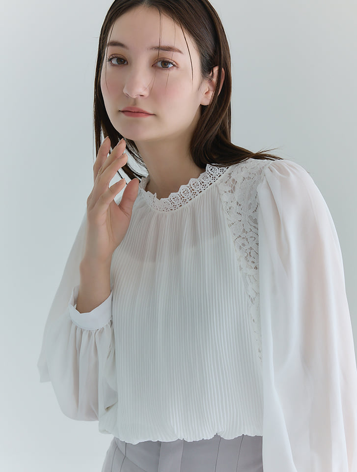 レースプリーツシフォンブラウス