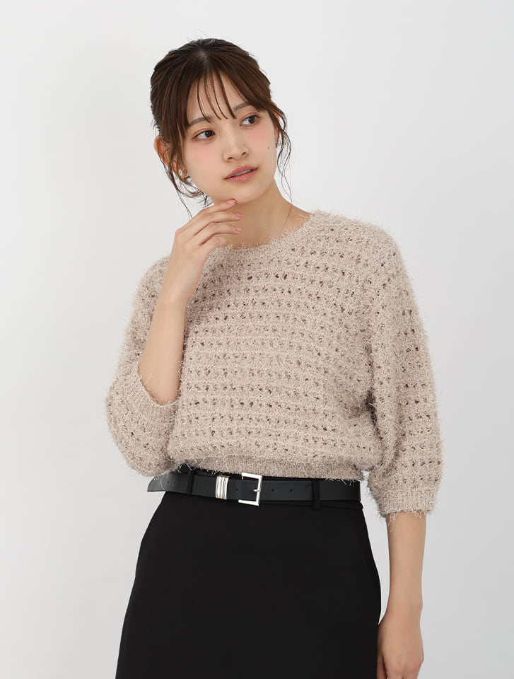 【cestmignon_mauセレクト】ツイード編み半袖ニット